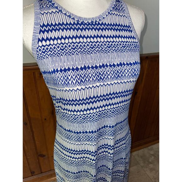 Womens Banana Republic Blue White Abstract Geometric Sleeveless Stretchy Dress S - Picture 2 of 9